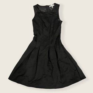 Lulu's Black Square Cutout Classic Basic Black Mini Pleated Formal Skater Dress